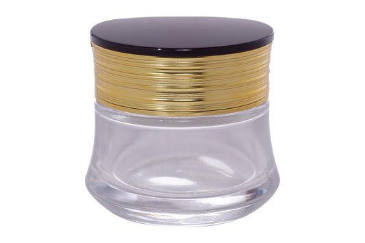 C67 - Imported Empty Premium Clear Glass Jars with Gold Ribbed Lid & Wad - Rentra S.P.A™