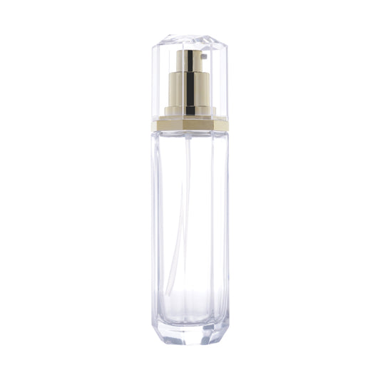 C12 - Imported Empty Premium Oval Glass Bottles with Fancy Lotion Pump + Transparent Cap
