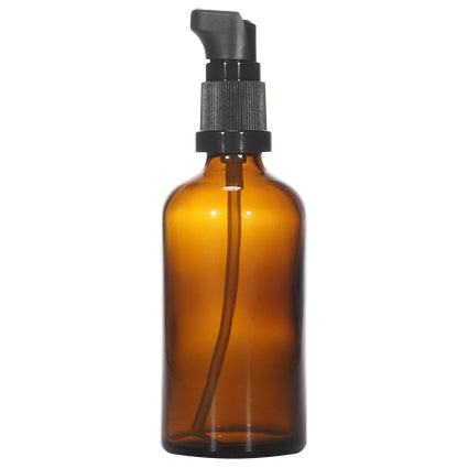 100ml Amber Glass Lotion Bottle + Extra Wide Plastic Pump + Cap