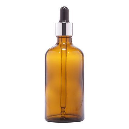 Amber glass dropper bottle with silver cap for cosmetic packaging