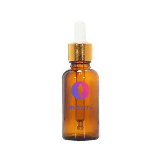 Amber glass dropper bottle with gold cap for cosmetic packaging