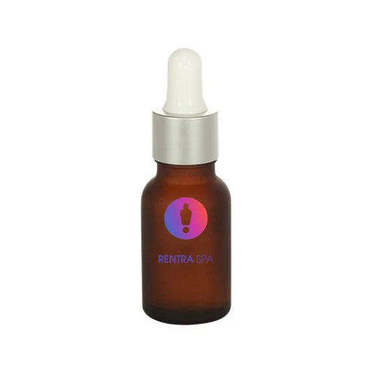 Amber glass dropper bottle with silver cap and gradient logo for cosmetic packaging
