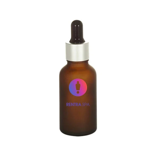Amber glass dropper bottle with silver cap for cosmetic liquid packaging