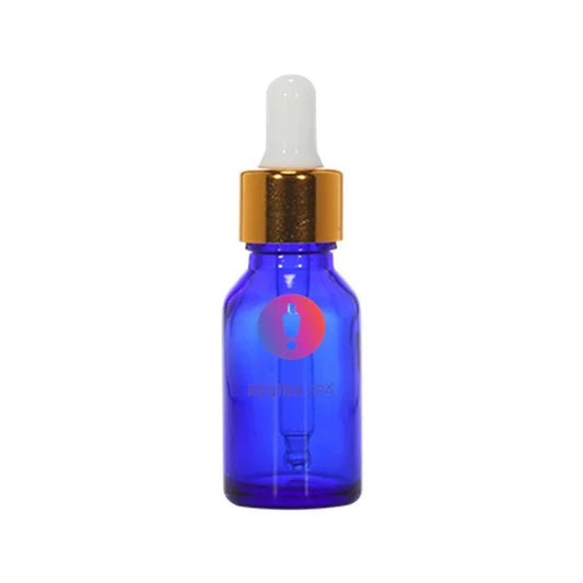 Blue glass dropper bottle with gold cap for cosmetic liquid packaging
