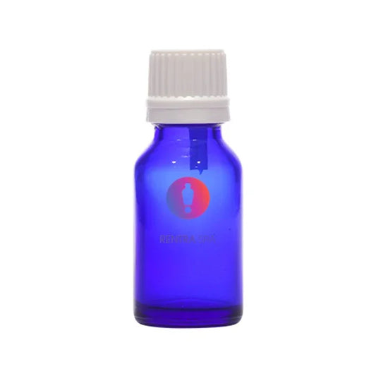 Blue glass dropper bottle with white cap, ideal for cosmetic packaging