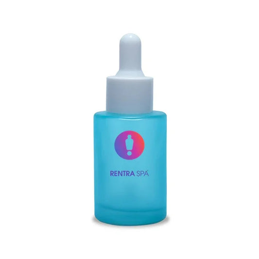 Blue frosted glass dropper bottle with white cap for cosmetic packaging