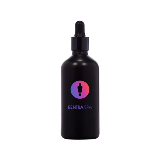Matte black cosmetic glass dropper bottle with colorful logo and dropper cap