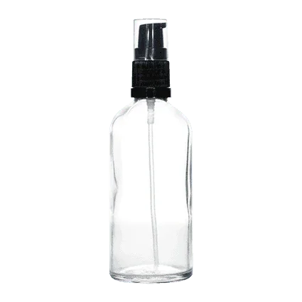 18mm Imported Empty 100ml Round Clear Glass Lotion Bottle + Plastic Pump + Cap - Rentra S.P.A™