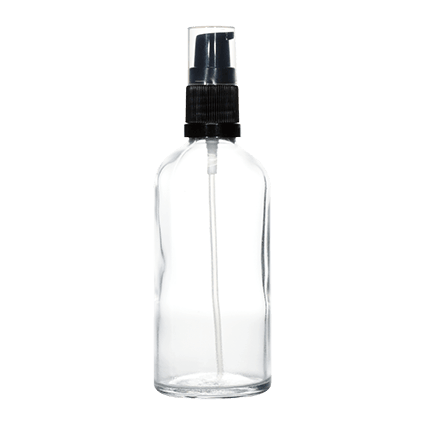 18mm Imported Empty 100ml Round Clear Glass Lotion Bottle + Plastic Pump + Cap - Rentra S.P.A™