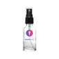 Clear empty glass spray bottle with black plastic fine mist pump and tube, cosmetic packaging