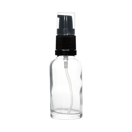 18mm Imported Empty 30ml Round Clear Glass Lotion Bottle + Plastic Pump + Cap - Rentra S.P.A™