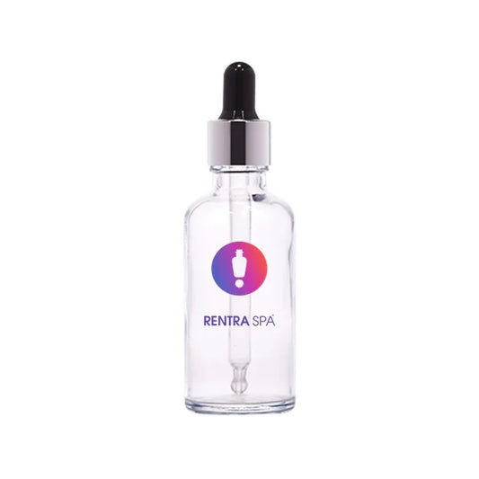 Clear glass dropper bottle with silver cap for cosmetic packaging