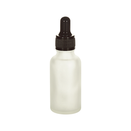 Frosted glass dropper bottle with black cap for cosmetic packaging
