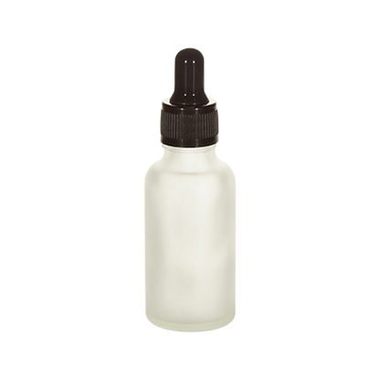 Frosted glass dropper bottle with black cap for cosmetic packaging