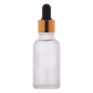 Frosted glass dropper bottle with gold and black cap for cosmetic packaging