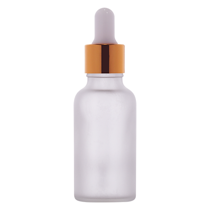 Frosted glass dropper bottle with gold collar for cosmetic packaging