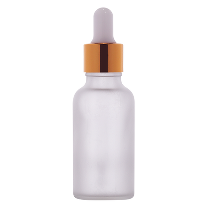 Frosted glass dropper bottle with gold collar for cosmetic packaging