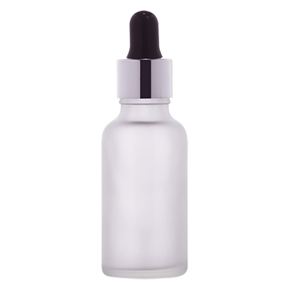 Frosted glass dropper bottle with silver cap for cosmetic serum packaging