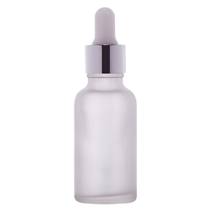 Frosted glass dropper bottle with silver cap, ideal for cosmetic serum packaging