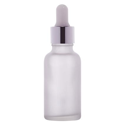 Frosted glass dropper bottle with silver cap, ideal for cosmetic serum packaging