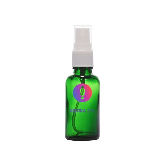 Green glass spray bottle with white mist pump for cosmetic packaging