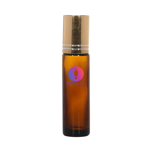 Amber glass perfume bottle with gold cap, cosmetic packaging for fragrance or essential oils