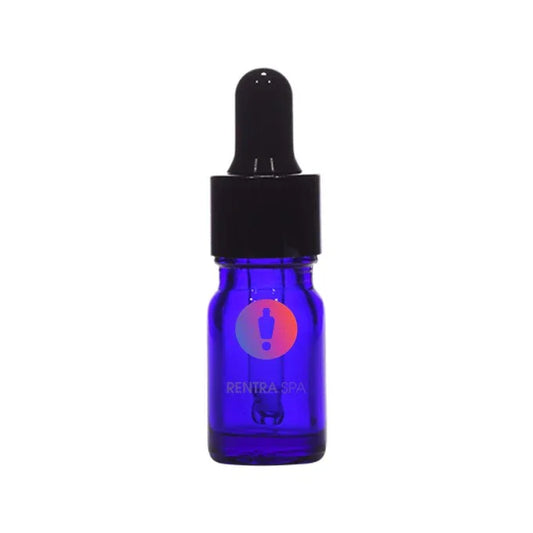 Blue glass dropper bottle with black cap, ideal for cosmetic liquid packaging