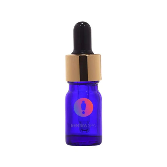 Blue glass dropper bottle with gold cap for cosmetic packaging