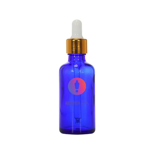 Blue glass dropper bottle with gold cap for cosmetic packaging
