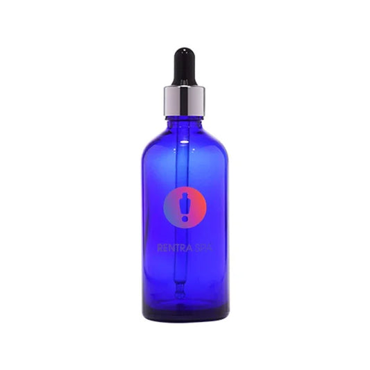 blue glass dropper bottle with silver cap for cosmetic packaging