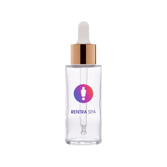 Clear cosmetic glass dropper bottle with gold cap for skincare packaging