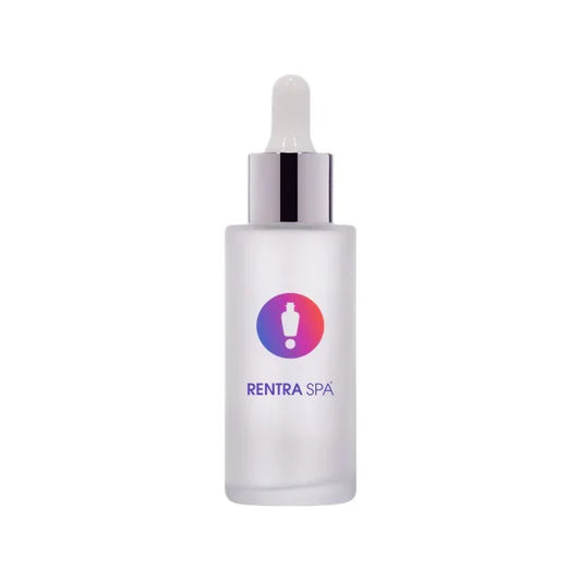 Frosted glass dropper bottle for cosmetic packaging with silver cap and gradient logo