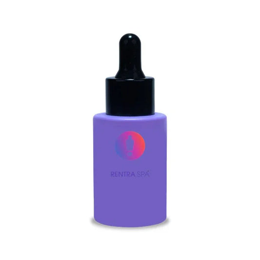 Matte purple glass dropper bottle with black cap for cosmetic packaging