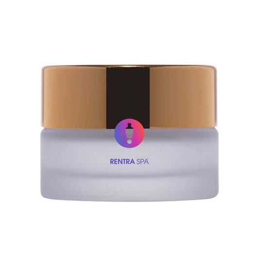 Frosted glass cosmetic jar with shiny gold lid for skincare or beauty cream packaging