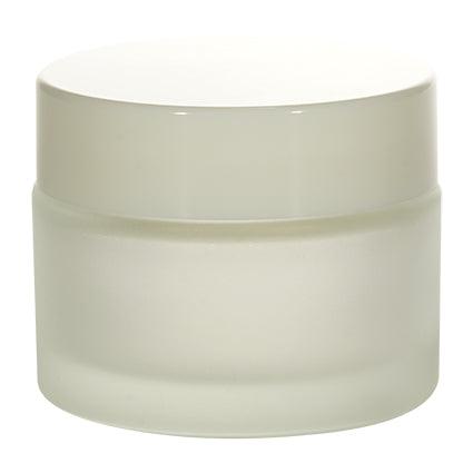 frosted glass cosmetic jar with white screw cap, ideal for creams and skincare packaging