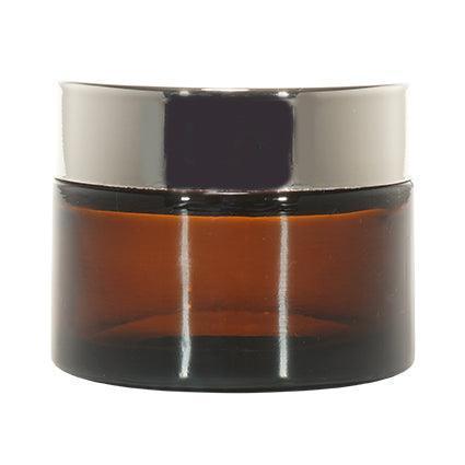 Amber glass cosmetic jar with silver lid, ideal for skincare or cream packaging