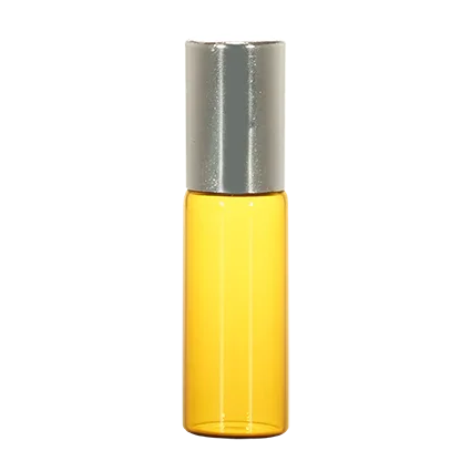 Amber glass roll-on bottle with silver cap for cosmetic packaging