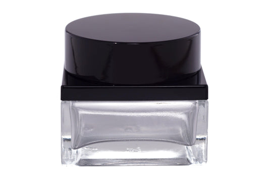 C54 - Imported Empty Premium Square Shoulder Sleeved Clear Glass Jars with Lid & Wad - Rentra S.P.A™