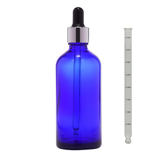 18mm Imported Empty 100ml Round Cobalt Blue Glass Bottle + Calibrated Glass Dropper