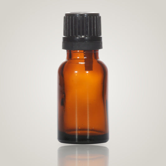 15ml amber glass essential oil bottle with black dropper