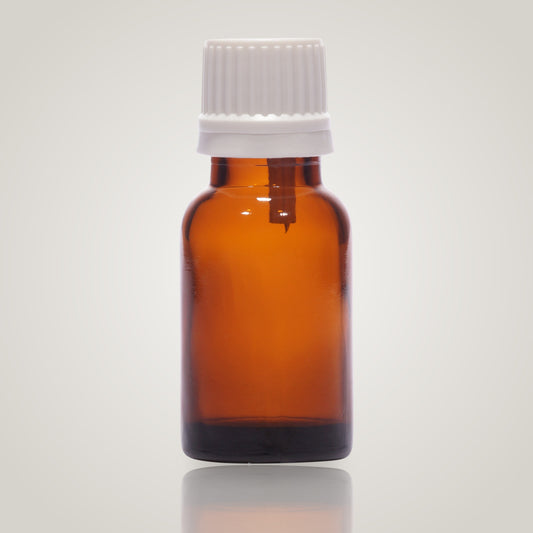 15ml amber glass essential oil bottle with white dropper