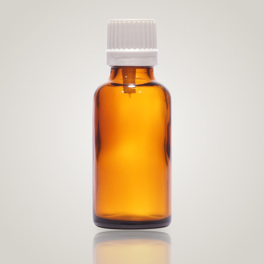 30ml amber glass essential oil bottle with white dropper