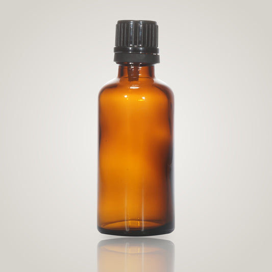 50ml amber glass essential oil bottle with black dropper