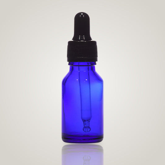 15ml blue glass dropper bottle with black dropper