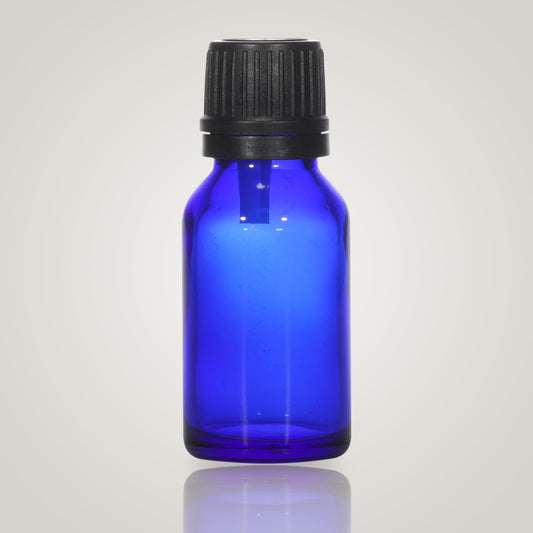 15ml blue glass essential oil bottle with black dropper