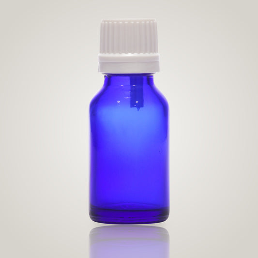 15ml blue glass essential oil bottle with white dropper