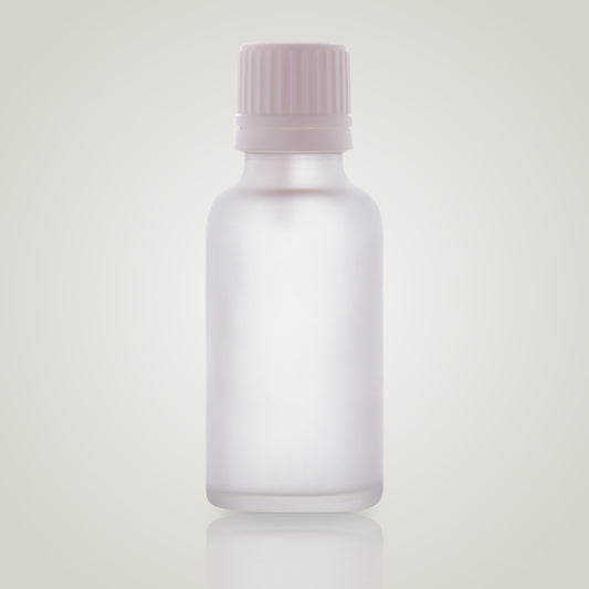 30ml frosted clear glass essential oil bottle with white dropper