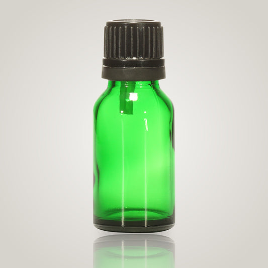 15ml green glass essential oil bottle with black dropper