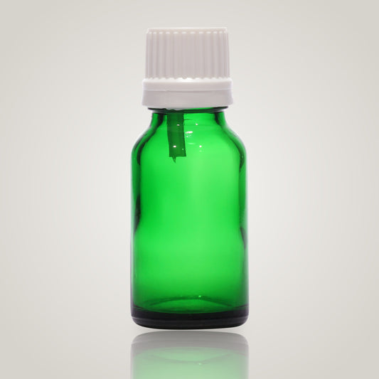 15ml green glass essential oil bottle with white dropper