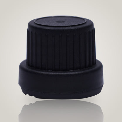 18mm black plastic tamper-proof cap, type 1, for euro dropper bottles